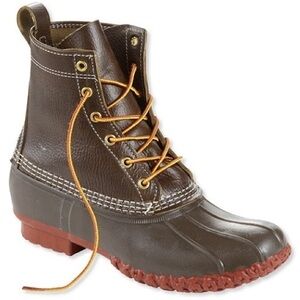 L.L. Bean Olive Orange Duck Boots GUC Leather US10